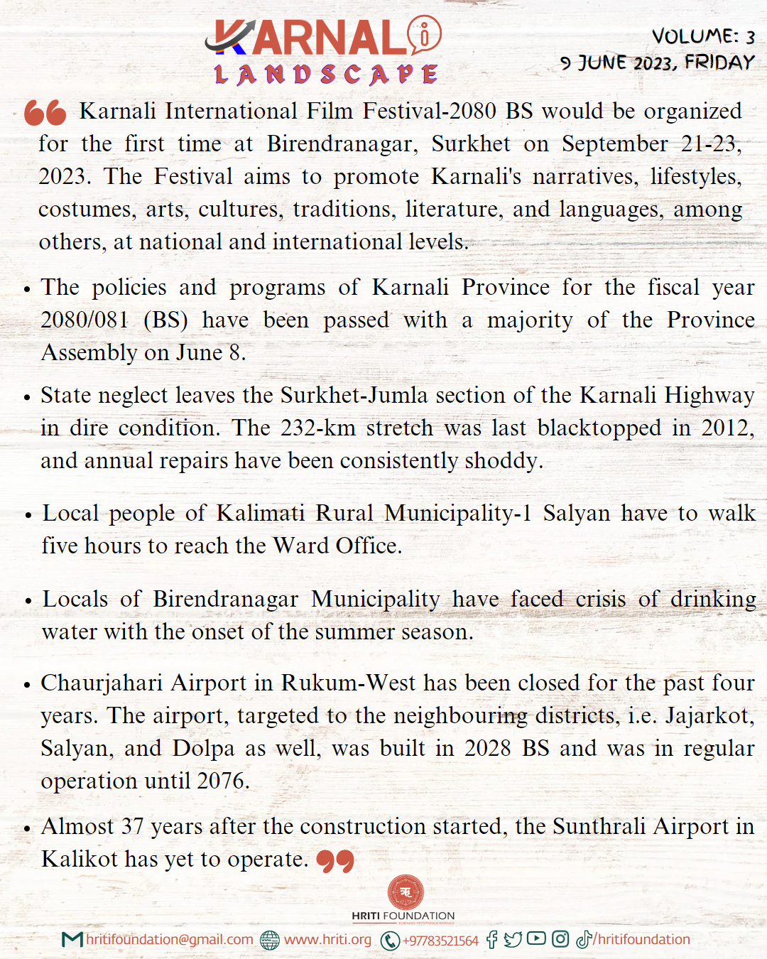 Karnali Landscape: Volume 3 , 9 June 2023